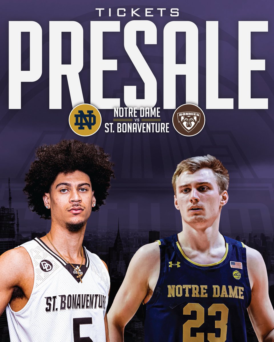 GothamClassic's tweet photo. ICYMI...Take advantage of our tix presale to see @NDmbb take on @BonniesMBB at @UBSArena on Friday, November 25 at 4pm. Click  below &amp; use promo code GAZSOCIAL between now and 10pm ET tonight (Aug. 17) to get the best seats
#GoIrish #Bonnies
https://t.co/CNc3JPAxDu https://t.co/J0f1hA7sFd