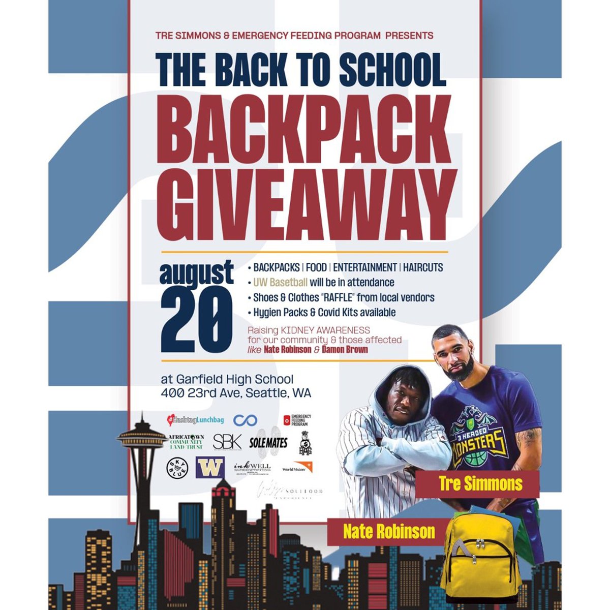 AfricatownCLT's tweet photo. We're getting ready for the first day of school with Garfield HS Bball legends @tre_ugk, @nate_robinson, and 12 other community organizations.
Back to School – Backpack Giveaway
Saturday, August 20
12 – 4PM
Garfield High School
See you there!
#GarfieldHS
#NBA
#BuildAfricatown https://t.co/6XWVl14Xp4