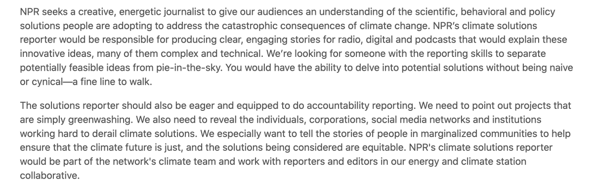 soljourno's tweet photo. So @NPR is hiring their first ever climate solutions reporter and this description is everything. 

So go get it: https://t.co/qd8DcVP0nP https://t.co/hVQn0wSdtC