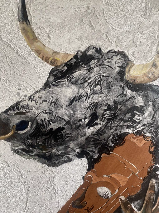 This idea around the word "Bul" or "Young Bul/Boul" idk how you prefer ya Bul or Bull but anyway you get  acrylic, oil, ink, charcoal, sand, African Mahogany wood, water from Oceans, Lakes, and Rivers from historical or personal connections. 