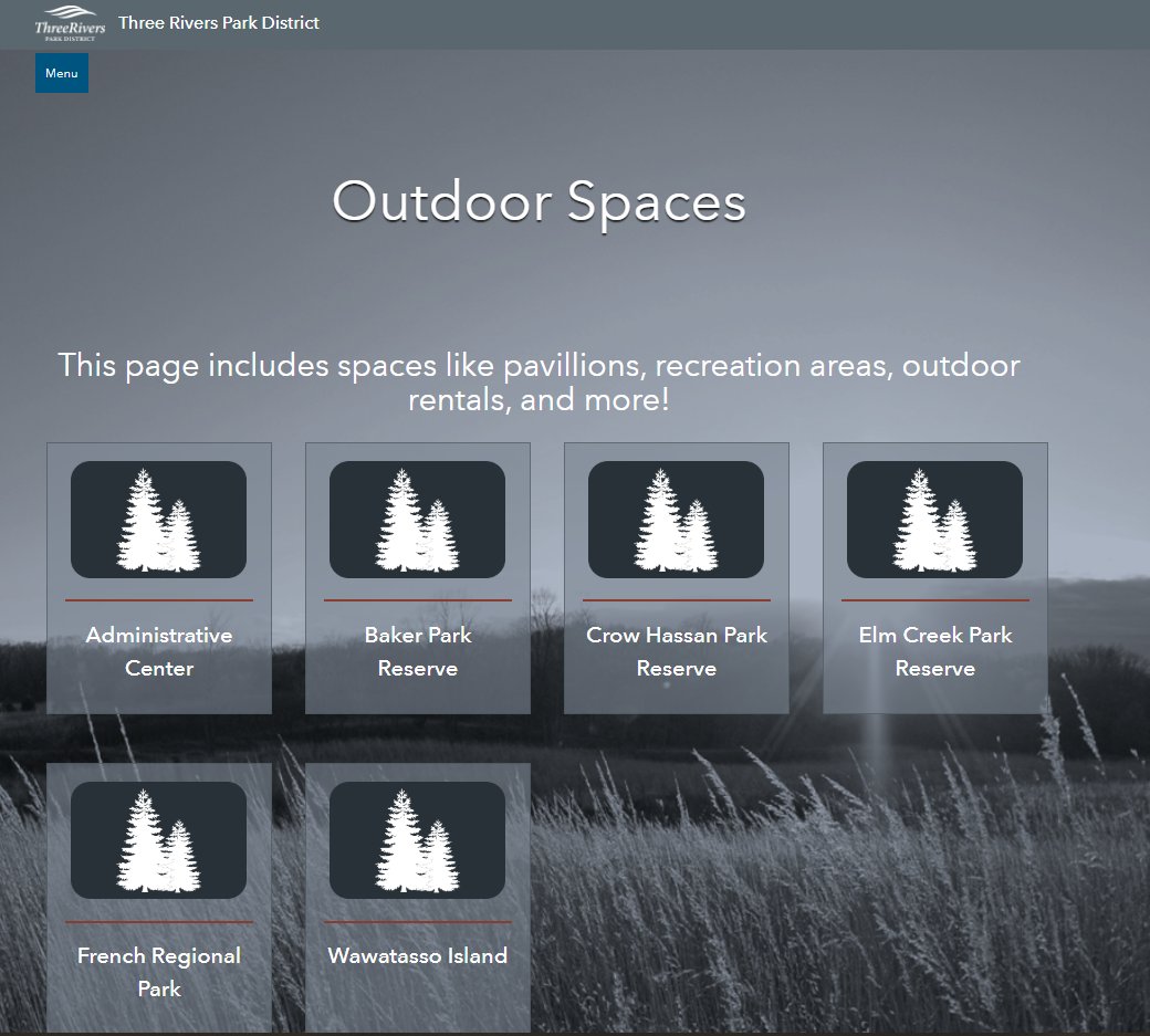 Huber099's tweet photo. With our newest page being this Outdoor Spaces page🤩 I'm STOKED with how the design/aesthetic of our @ArcGISOnline @ArcGISHub Site is coming along! 

#3Ddata #virtualtours #gischat #parkdistrict #TRPD #VIPER https://t.co/ZitpwrB0DN