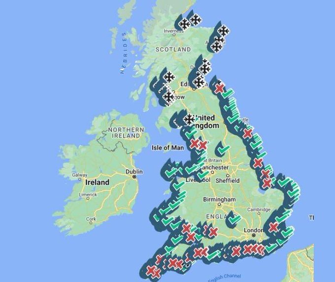 Map of the beaches where sewage has been released.  Imagine this map with the rivers included as well<a href="/tag/rivers"class="tags"><span>#rivers</span></a><a href="/tag/wildswimming"class="tags"><span>#wildswimming</span></a><a href="/tag/sewage"class="tags"><span>#sewage</span></a>