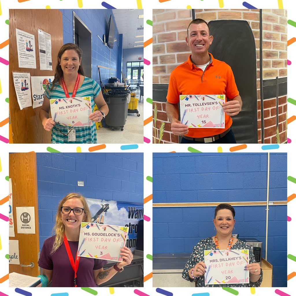 JamesIslandES's tweet photo. Here’s more of our faculty and staff’s first day of school pictures! We are glad to be back with our scholars! Day 1 down, 179 more to go!!! #wearejies #fullsteamahead #flightjies #soaringtonewheights #catchthevision https://t.co/OItzICm2tE