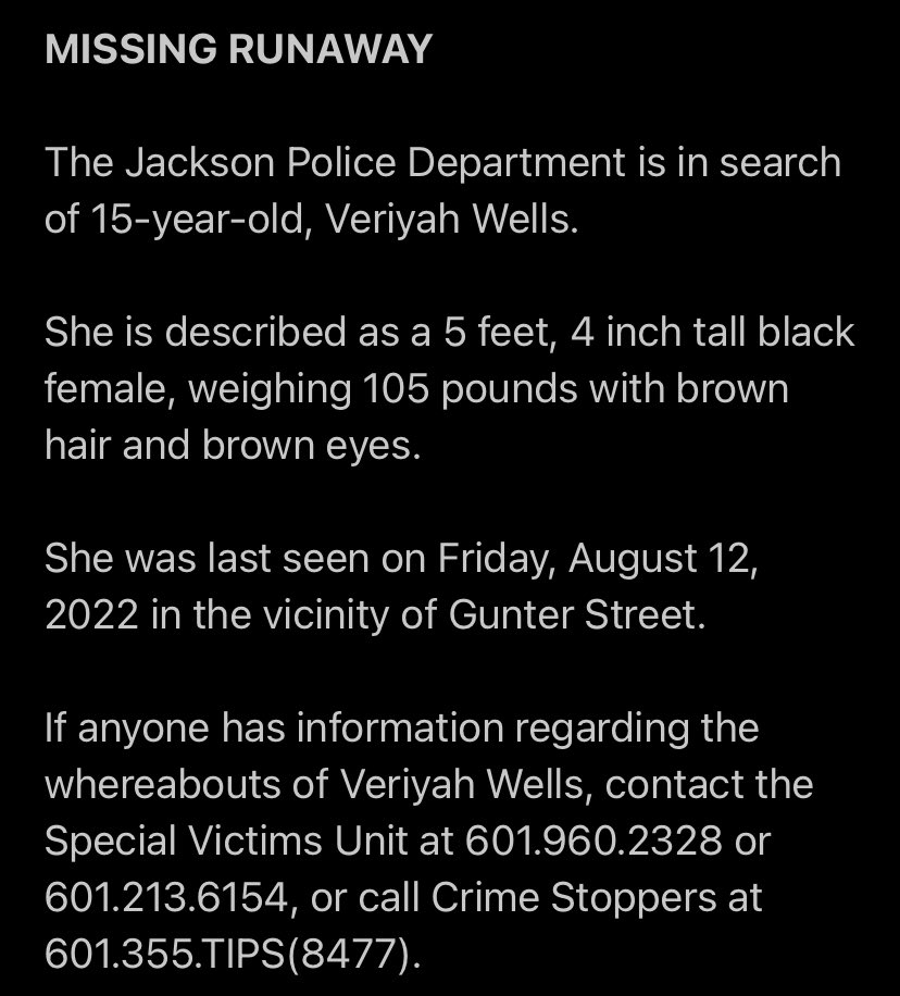 JacksonMSPolice's tweet photo. #MissingRunaway https://t.co/Bc54KDSGeI