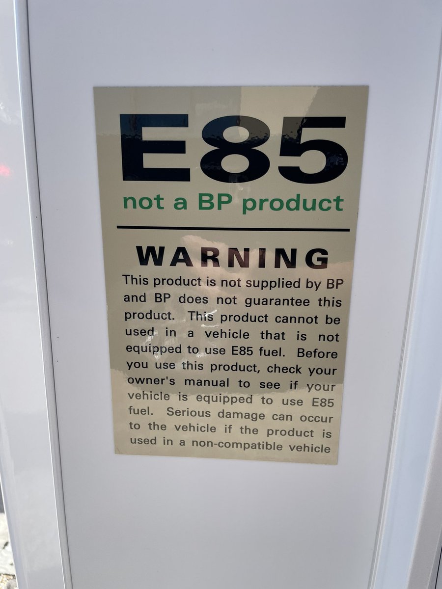 fuelinggood's tweet photo. When major oil companies say they tried E85, but it just didn’t work. Here is why. Must pay inside. Fuel is expensive. Not with other fuel. I will have to back out, can’t pull through. All these warnings. #ethanol https://t.co/NLlpsUW3hp