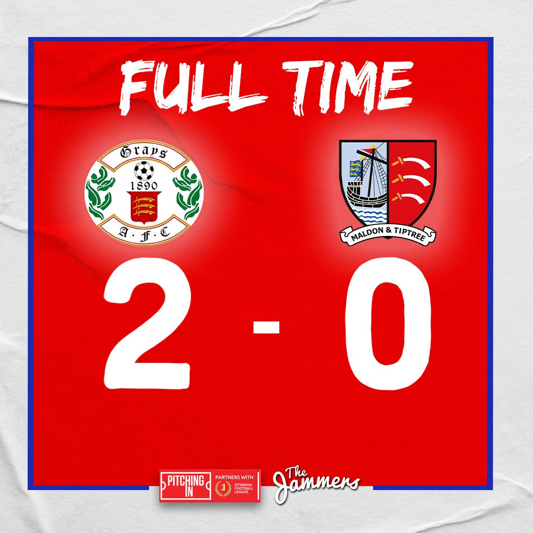 MaldonTiptreeFC's tweet photo. FULL TIME | @GraysAthleticFC 2-0 @MaldonTiptreeFC
A goal in each half results in the Jammers suffering back-to-back defeats at the start of the season.
#Jammers 🍓 #GRAMAL https://t.co/XDL9X0SnHd
