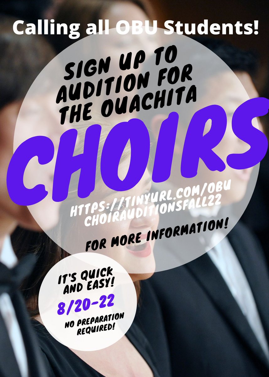 Put the YOU in OBU Choirs this Fall!  For more information about auditions visit tinyurl.com/obuchoirauditi…