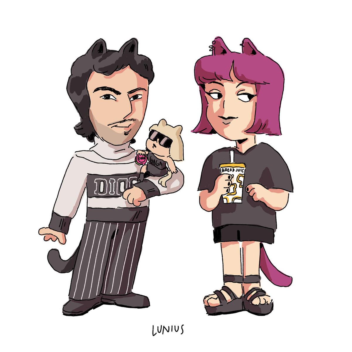 Lunishq's tweet photo. Drew some of the youtube people I've been listening to these days. They're cats because.. eh well, it would be kinda weird otherwise cause one of em is eating cat food https://t.co/HYo7bSZChN
