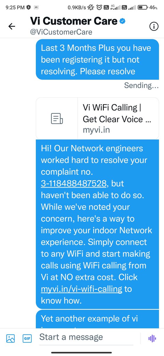 dbsingh_ima's tweet photo. @ViCustomerCare #noresolutionofnetworkproblem
#fraudVi
#falsepromises
#worstcustomercare
#boycottVi
#boycottvodafone
@rmstakkar @ViCustomerCare @VodafoneGroup @VodafoneQatar @VodafoneGhana @vodafoneNZ @VodafoneIreland @AshwiniVaishnaw
4 months gone by complaining No resolution. https://t.co/evC2QjOwIQ