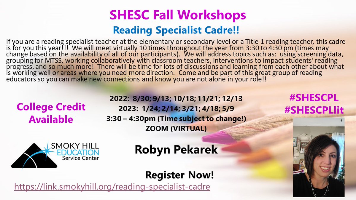 RobynPekarek's tweet photo. Reading Specialist Cadre for any reading specialist or Title 1 reading teachers K-12!!  Come and join our VIRTUAL cadre starting on AUG.30th!
https://t.co/kbKDdh8FO1  @SmokyHillEd  #SHESC #SHESCPLlit https://t.co/Y6iqWHlga5