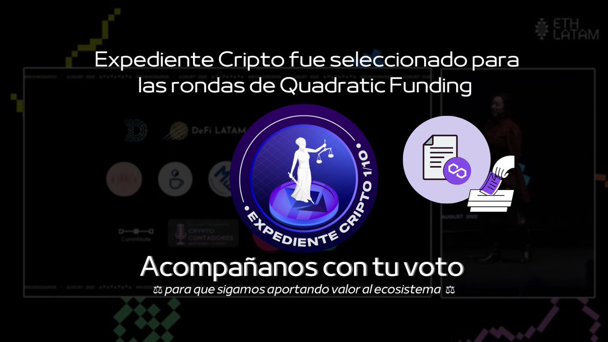 naticchain's tweet photo. #ExpedienteCripto fue seleccionado junto con varios proyectos más en las rondas de #QuadraticFunding 🙌🏻
que se anunciaron en @ethlatam 😍
https://t.co/bbQirOOQwF
para seguir aportando valor al ecosistema⚖️❤️
Necesitamos tu voto! 🗳
En este hilo 🧵👇🏻 te contamos como hacerlo https://t.co/T0elYxlFrt