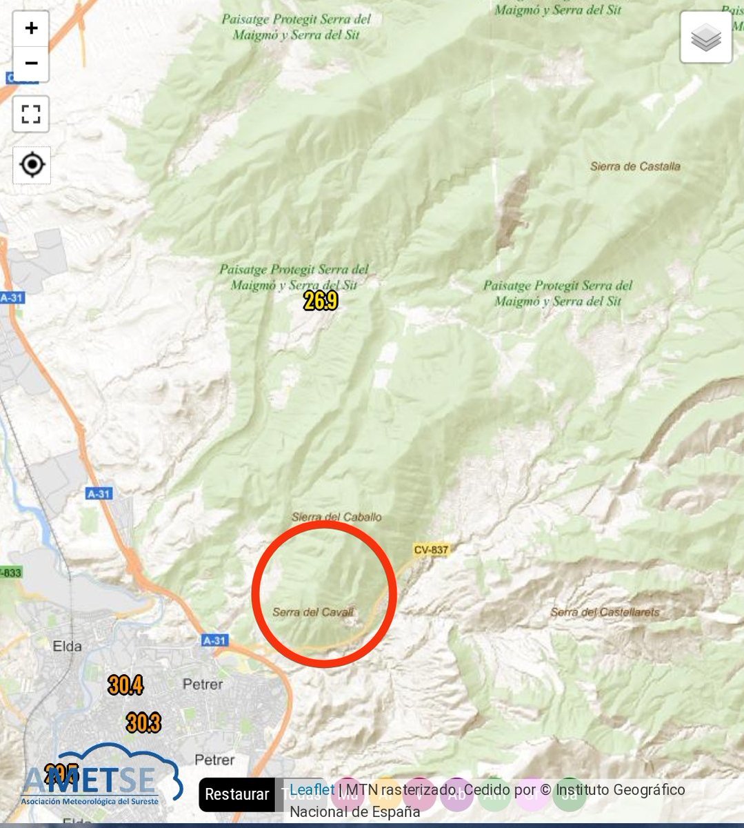 MeteoSE's tweet photo. Lamentablemente no todo son buenas noticias. 

El #IFPetrer declarado en la Serra del Cavall sube a nivel 1. Tenemos varias estaciones meteorológicas junto a los compañeros de @MeteoVinalopo por la zona, por si sus datos son de utilidad. 

✅ https://t.co/kHSL3lut4p https://t.co/0YnHBXxMMj