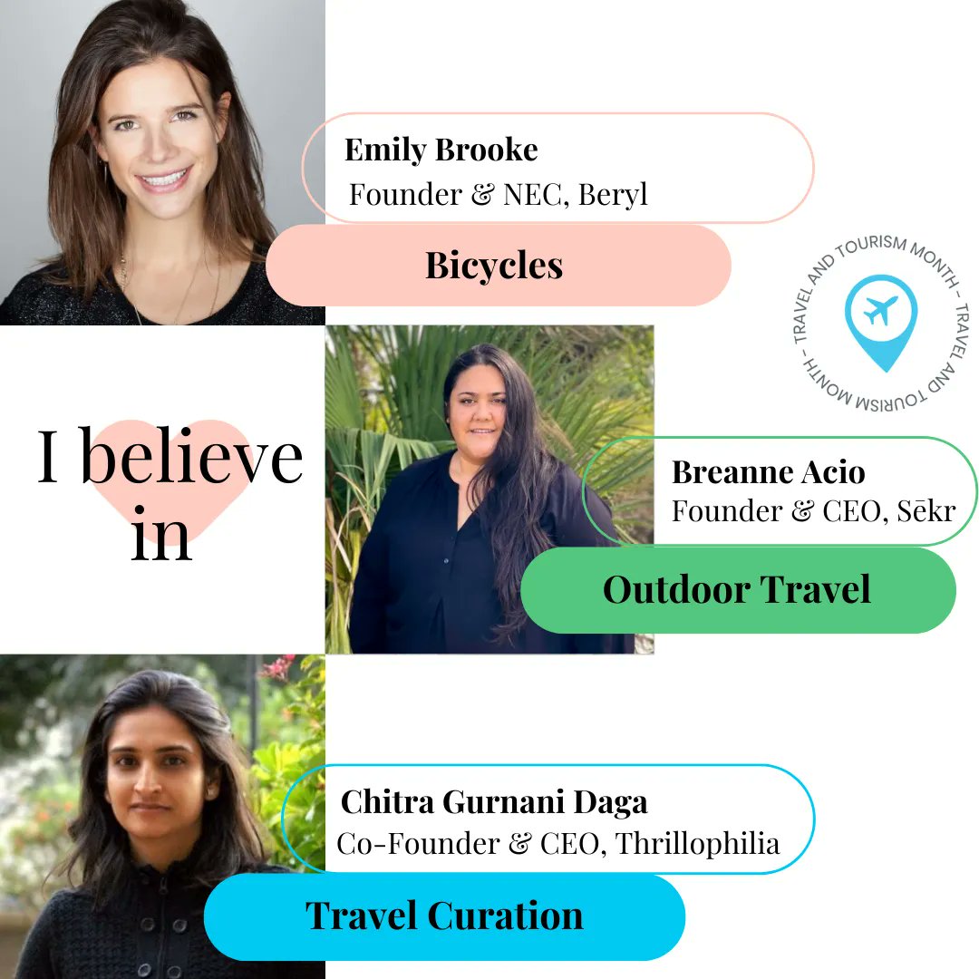 GlobalInvestHer's tweet photo. Meet our #Travel & #Tourism Founders!1️⃣E.Brooke’s @BerylBikes, with urban #cycling products2️⃣B.Acio’s #Sekr, with community #outdoor travel3️⃣C.Gurnani Daga’s @Thrillophilia, with #activitytravel Read:https://t.co/08YK6lQLKT https://t.co/Wy1gxGAO60 https://t.co/5BOMX5DBNV https://t.co/hlmC3jwq83