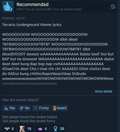 Odd Steam Reviews on X: Terraria  / X