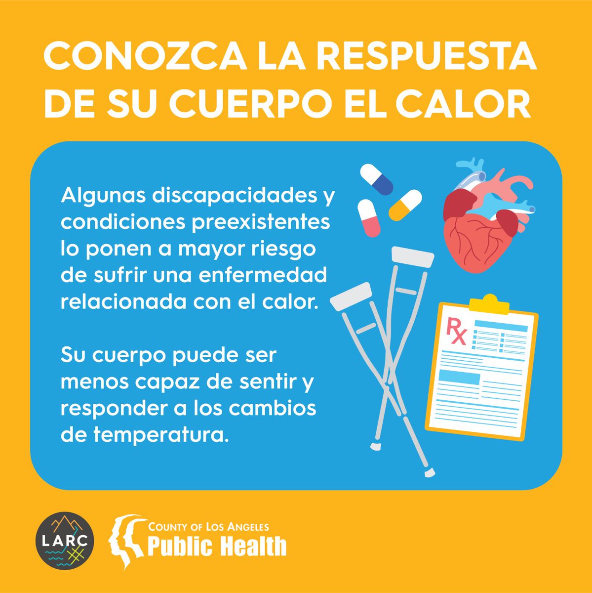 The_LARC's tweet photo. Las personas con discapacidades o enfermedades crónicas corren un mayor riesgo durante los días calurosos, lo que puede alterar su rutina cotidiana. Si necesita ayuda para llegar a un lugar fresco, llame al (213, 310, 323, 818) 808-2273 para solicitar transporte. #HeatSafeLA https://t.co/l2CC08vUqJ