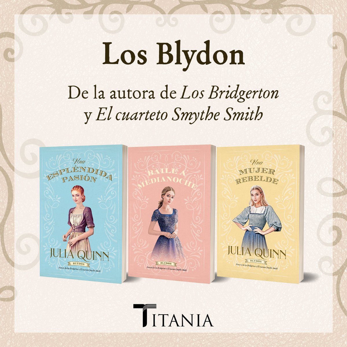 UranoMx's tweet photo. ¡Romantic@s fans de @juliaquinnauthor reportense!
No te pierdas la trilogía #LosBlydon , una joya para los que quieran conocer los orígenes literarios de la autora.
¿Ya los leíste?😍
#Blydon #serie #juliaQuinn #lecturas #books #YoLeoTitania #romance #bridgerton https://t.co/XtaQnH3rDf