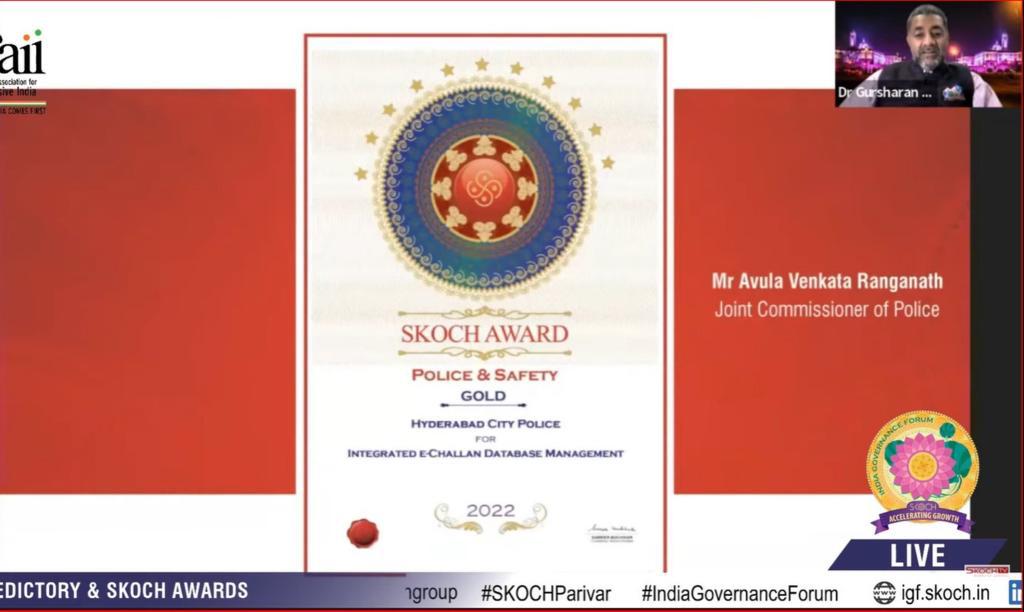 hydcitypolice's tweet photo. SKOCH AWARDS -2022 declared in which Hyderabad Traffic Police Got Two Awards 1. SKOACH GOLD AWARD for Integrated EChallan Database Management. Large number of Theft vehicles other Criminal cases like Kidnapping, Diverting attention etc cases was detected..
https://t.co/ksAHVSoI1I https://t.co/cheSNHqs5B