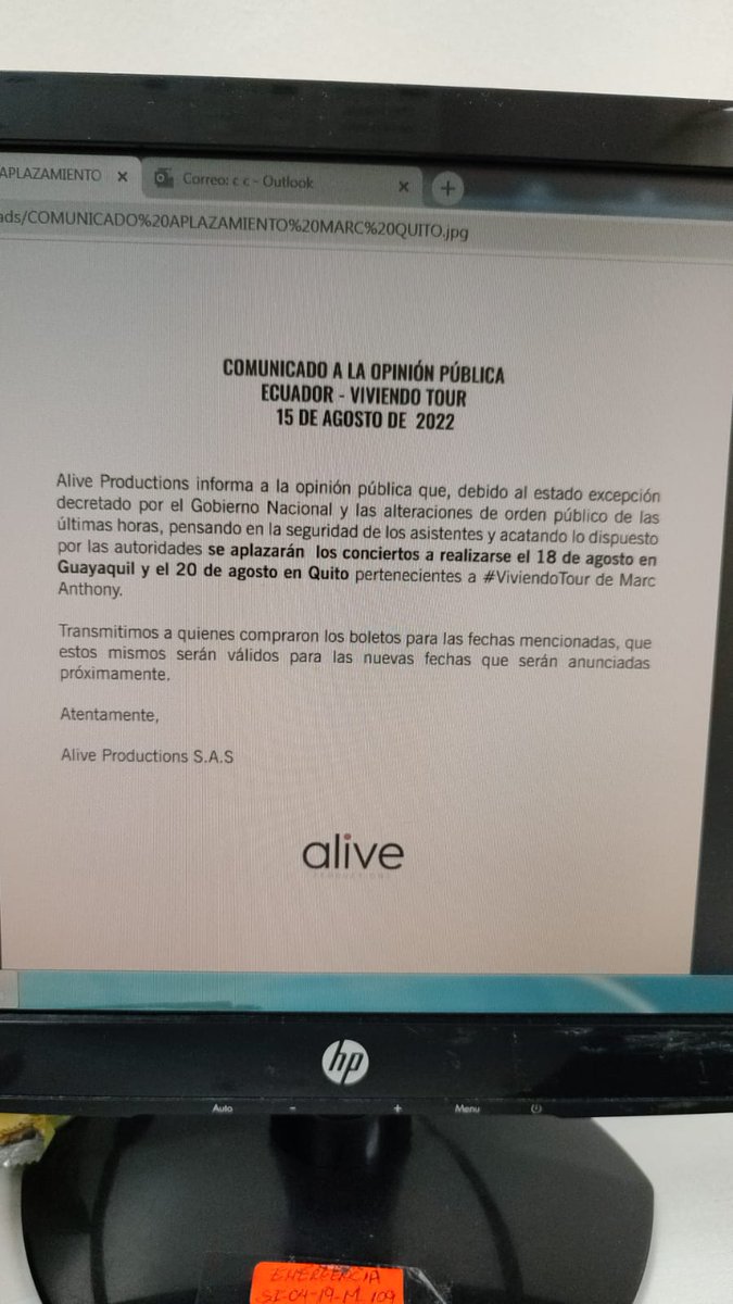 leortiz89's tweet photo. @alive_prod favor requiero un pronunciamiento acerca del proceso para solicitar una devolución de dineros cancelados por entradas para el concierto suspendido. @elcomerciocom @eluniversocom @teleamazonasec https://t.co/vvMo4D8Q1S