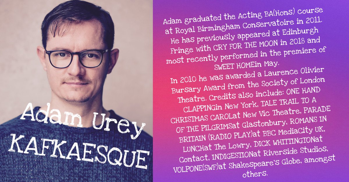 Meet the Edinburgh Fringe Team! 💜

<a href="/AdamUrey/">Adam Urey</a> 

Adam is an experienced physical storyteller and is starring in our show ‘Kafkaesque’! 🤩

@ Symposium Hall
15-27th Aug (11:55am)

tickets.edfringe.com/whats-on/kafka…

Adam would love to share our stories with you all! 😍

#edfringe #thespaceuk