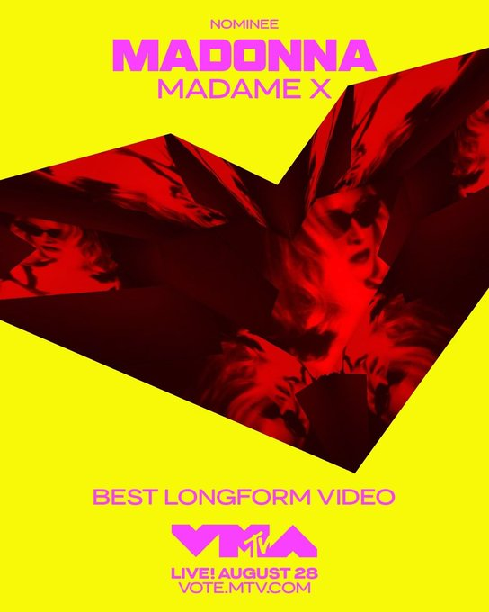 madonnatribe's tweet photo. It's #VMAs Power Hour! It's time to vote 20 times for Madonna &amp; #MadameX ➡️ https://t.co/G5TMOpHSqd #BestLongFormVideo #MadameXTour https://t.co/ERnFRAy6b1
