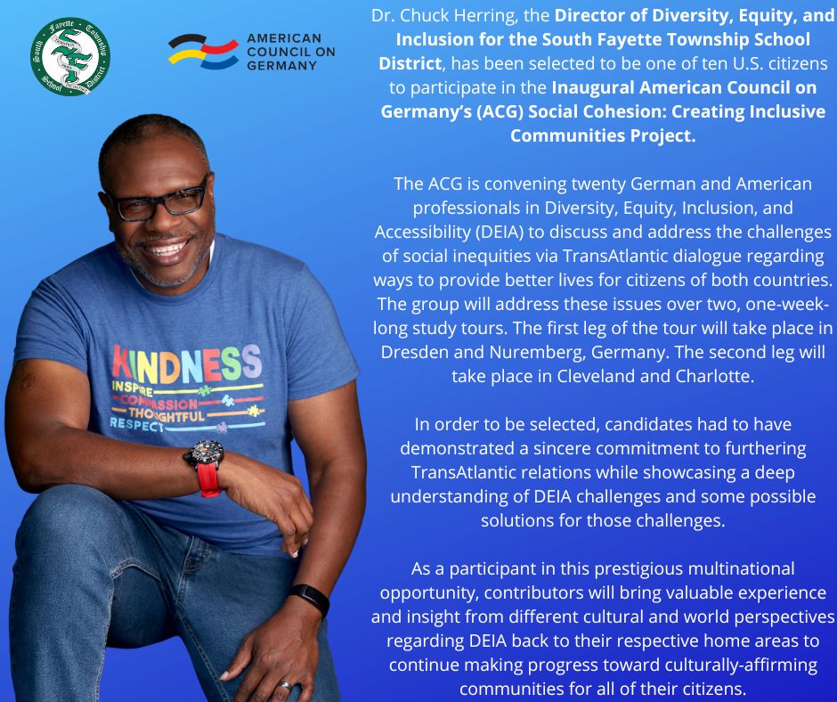 chuckherring's tweet photo. I am beyond humbled and honored to have been asked to be one of ten U.S. citizens to work with the @ACG_USA and the German government to support their DEI community and policy efforts. #SFLionPride #handprintsHEALfootprints #Ubuntu #Bildung https://t.co/nb45JqZxGq