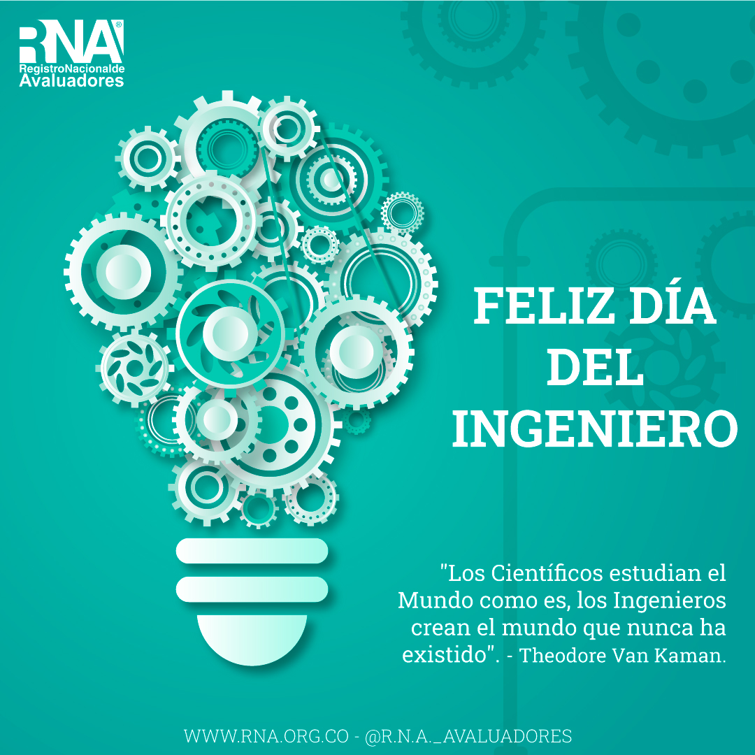 RNACOLOMBIA's tweet photo. En R.N.A. conmemoramos y deseamos un feliz día a todos los Ingenieros, en especial a todos aquellos que nos han acompañado a través de los años en el sector Valuatorio a nivel Nacional e Internacional. 🥳🤝
#RNA #DiaDelIngeniero #ingenieros https://t.co/Yvj9qucvHU