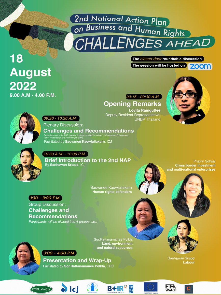 CRC_Thai's tweet photo. Please join us
Public seminar "SECOND NATIONAL ACTION PLAN ON BUSINESS AND HUMAN RIGHTS: “CHALLENGES AHEAD”"
19 Aug. 2022 at 09.00-12.00hr
More information please visit: https://t.co/r2dPJcH0J2
#NAP2
@ProfSuryaDeva @eastforeden @mirindarin @WoraSukMekong @UNDPThailand @BHRRC https://t.co/vh3ATpmWAi