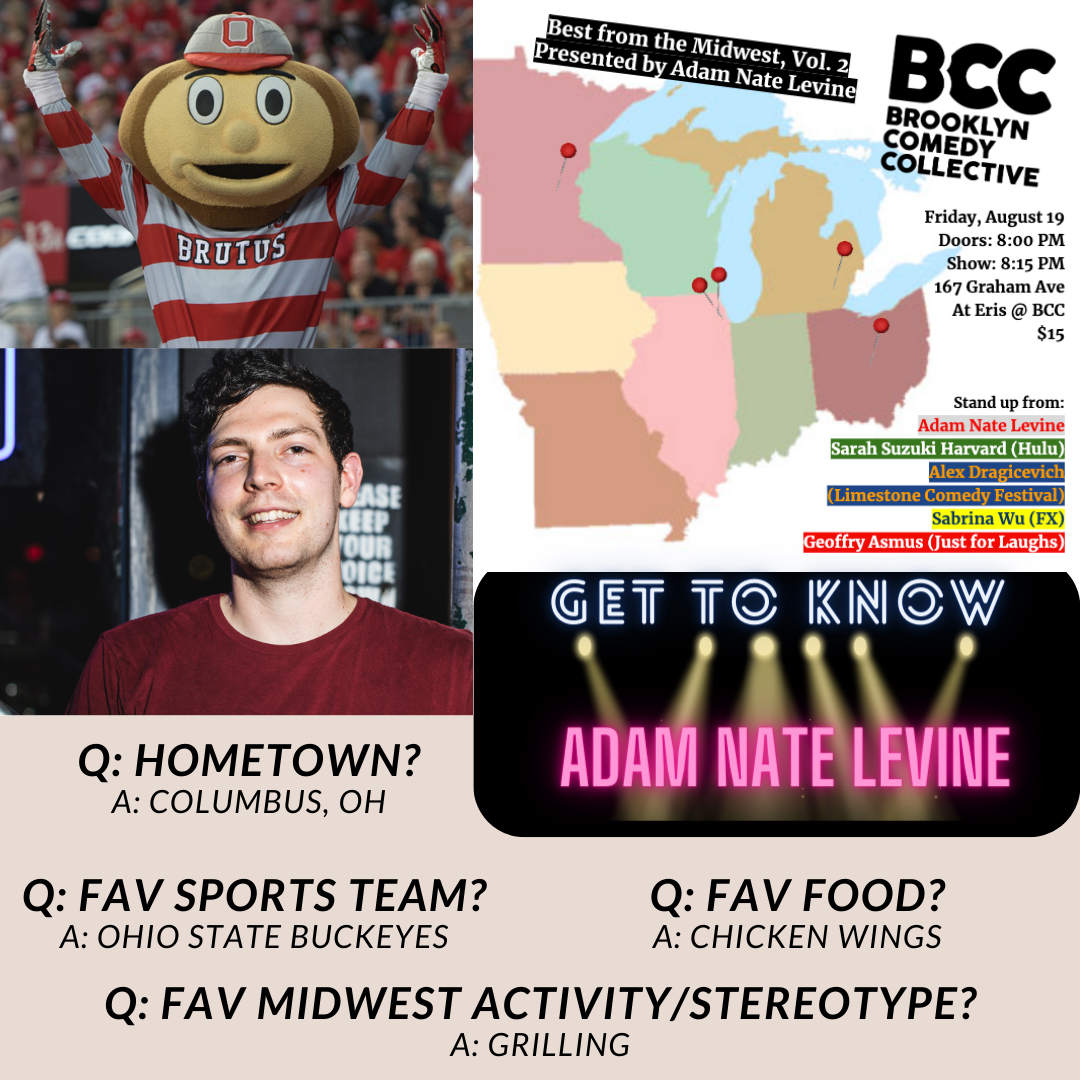 Adam Levine '13 recently moved from Chicago to New York City, where he’s host &amp; producer of "Best from the Midwest" quarterly comedy show. You can purchase tickets for Friday's <a href="/ComedyBrooklyn/">Brooklyn Comedy Collective</a> show at brooklyncc.com/show-schedule/…. instagram.com/p/ChXhNv8LD2H/