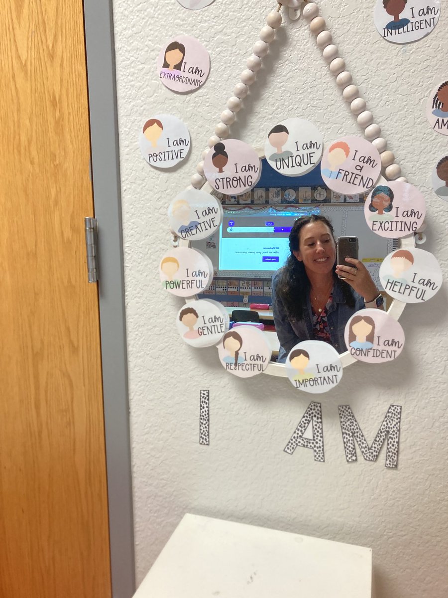 Mrs_Lefever's tweet photo. Loving Mrs. Reese’s “I am”mirror in her kinder classroom! You ARE…strong,smart, brave, kind,important, and so many other things MDE stars ⭐️   
Together we’ll move mountains 🏔 🥾
#campmde ⁦@MDE_Stars⁩ https://t.co/U82LDd0GgI