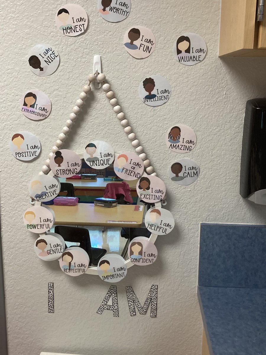 Mrs_Lefever's tweet photo. Loving Mrs. Reese’s “I am”mirror in her kinder classroom! You ARE…strong,smart, brave, kind,important, and so many other things MDE stars ⭐️   
Together we’ll move mountains 🏔 🥾
#campmde ⁦@MDE_Stars⁩ https://t.co/U82LDd0GgI