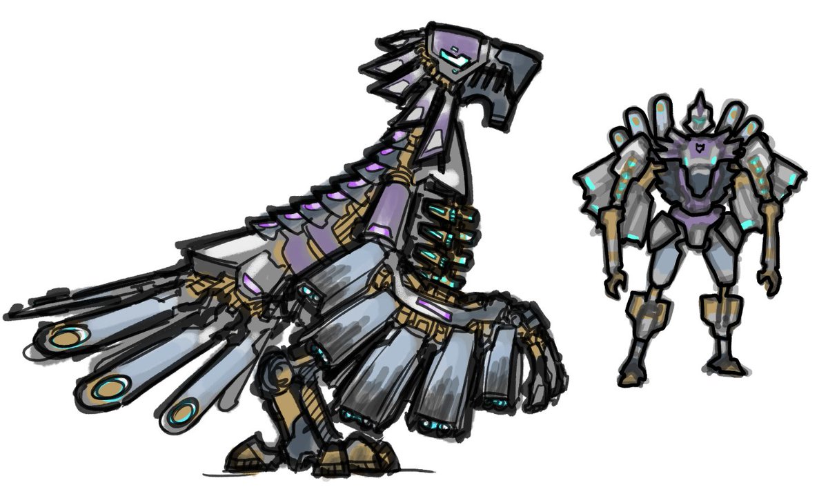 ozzAR0th's tweet photo. Been working on some Cockatrice concept art for @DevAether and someone requested a mecha-cockatrice, I was then asked what it would look like if it was from #Transformers 
So here you go! New cockatrice design and a Transforming Mechatrice!
#digitalart #Minecraft #aethermod https://t.co/wXEqexXUgk