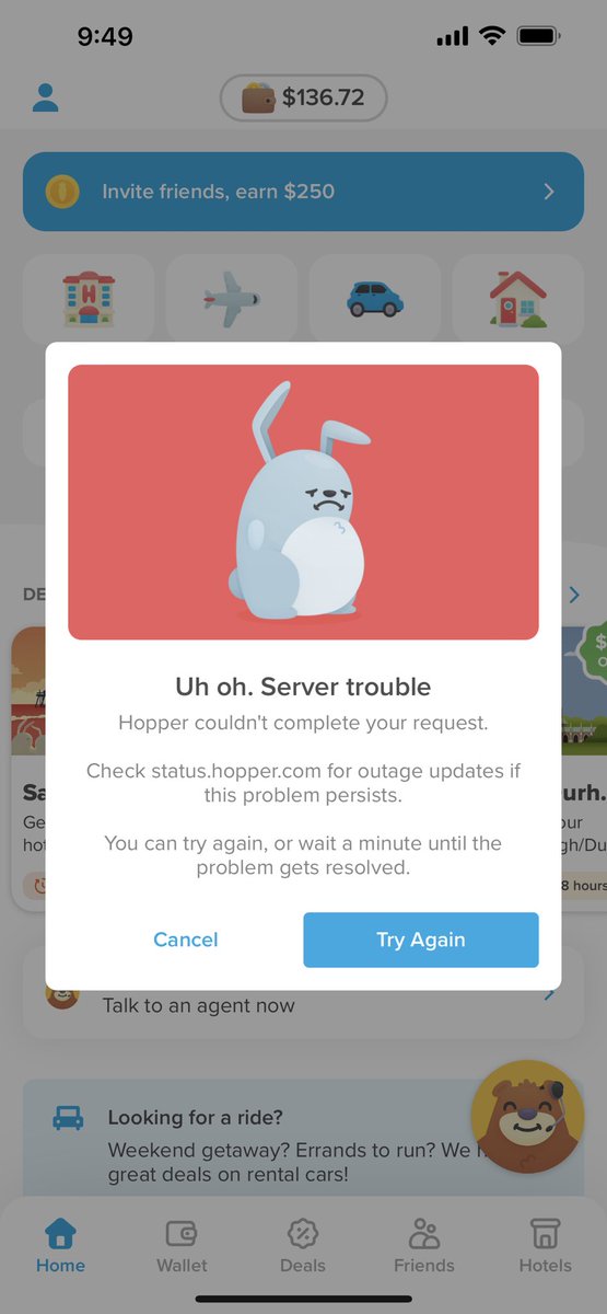 PacificNW's tweet photo. @hopper Are hotels still down? Been getting this since last night. https://t.co/9CxxDiPcFO
