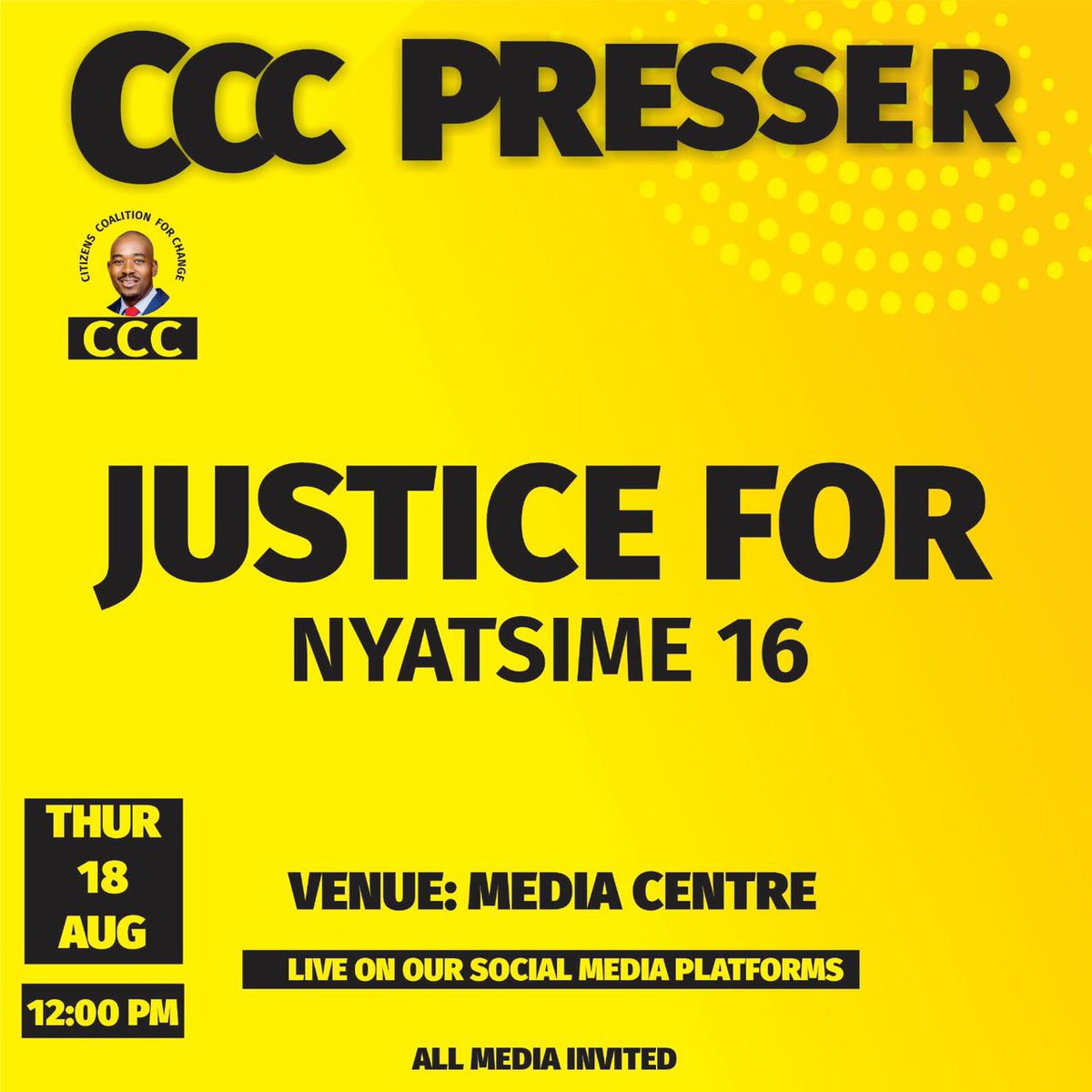 mudzengie's tweet photo. Follow this space for live updates on the CCC presser @sentinelzim @kkkudzai @gladyshlatywayo @rashweatm @PedzisaiRuhanya @bindura_of @ZimMediaReview @NewsHawksLive @zimlive @forfreemedia @NEDemocracy @NDI @tsunga_arnold @JackZaba @JMafume #Zimbabwe #263Chat #sentinelzim https://t.co/L9KLebb6PM