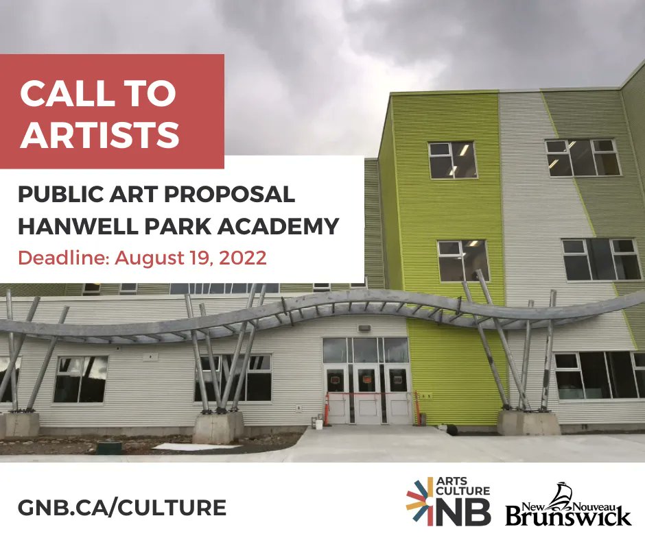 📣 REMINDER: Call to New Brunswick professional artists! You are invited to propose a public art project for the new Hanwell Park Academy in Hanwell! 
Deadline: August 19 
#ArtsCultureNB #NBArt <a href="/artsnb/">artsnb</a> @ArtsLinkNB
bit.ly/3Nj7dHa