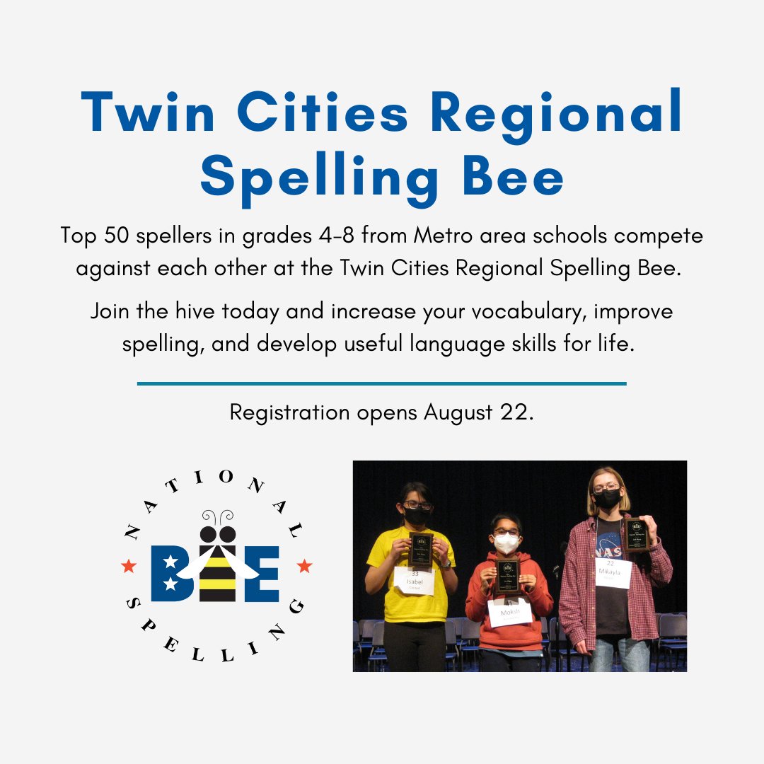 SuccessBeyondMN's tweet photo. See what all the buzz is about ๐โ Register your school starting August 22.โ #spellingbee #twincitiesregionalspellingbee #whatsthebuzz #successbeyondtheclassroommn #register #elementaryschoolers #middleschoolers #scripps https://t.co/gDiVWfyPpG