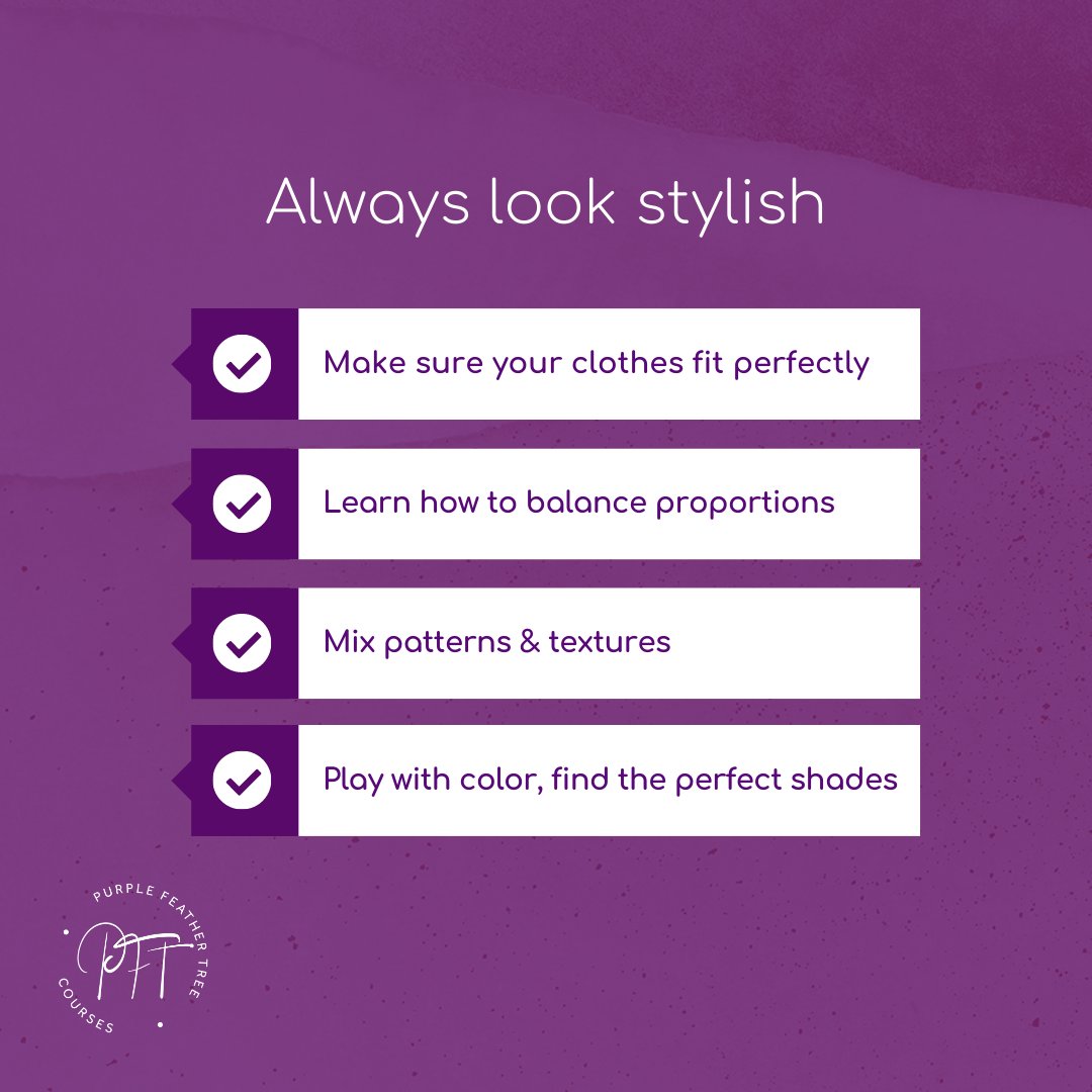 PFT_courses's tweet photo. Style is not the same as fashion! 

There are some simple golden rules when it comes to creating your own personal style - what else would you add to our list? 😊💜

https://t.co/SlnbRwtvtT

#individuality #personalstyle #beyourself #style #stylish https://t.co/QS8Ha5Mge1