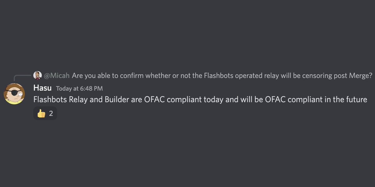 banteg's tweet photo. flashbots censorship confirmed https://t.co/zTaz20PFFy