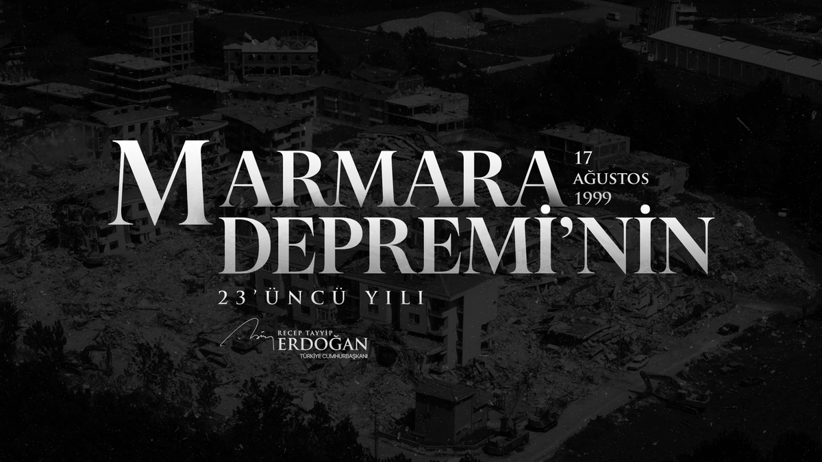 #17Ağustos1999 Depremi’nde hayatını kaybeden vatandaşlarımıza Allah’tan rahmet diliyor, aradan geçen 23 yıla rağmen acıları hiç dinmeyen yakınlarının hüznünü yürekten paylaşıyorum.

Bir daha aynı trajedilerle sınanmamak için yürüttüğümüz çalışmalara kararlılıkla devam edeceğiz.