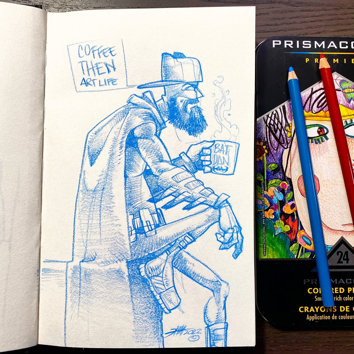 VisualArtWerks's tweet photo. First Coffee then Art Life.
-BATDAN
Break out them pencils when you get a a chance. #BatDan is right!
#PrismacolorPencils on good paper!
#PencilSketch #Batman #Beardgang #prismacolorpremier @PrismacolorUS https://t.co/OVk6GmHxlh