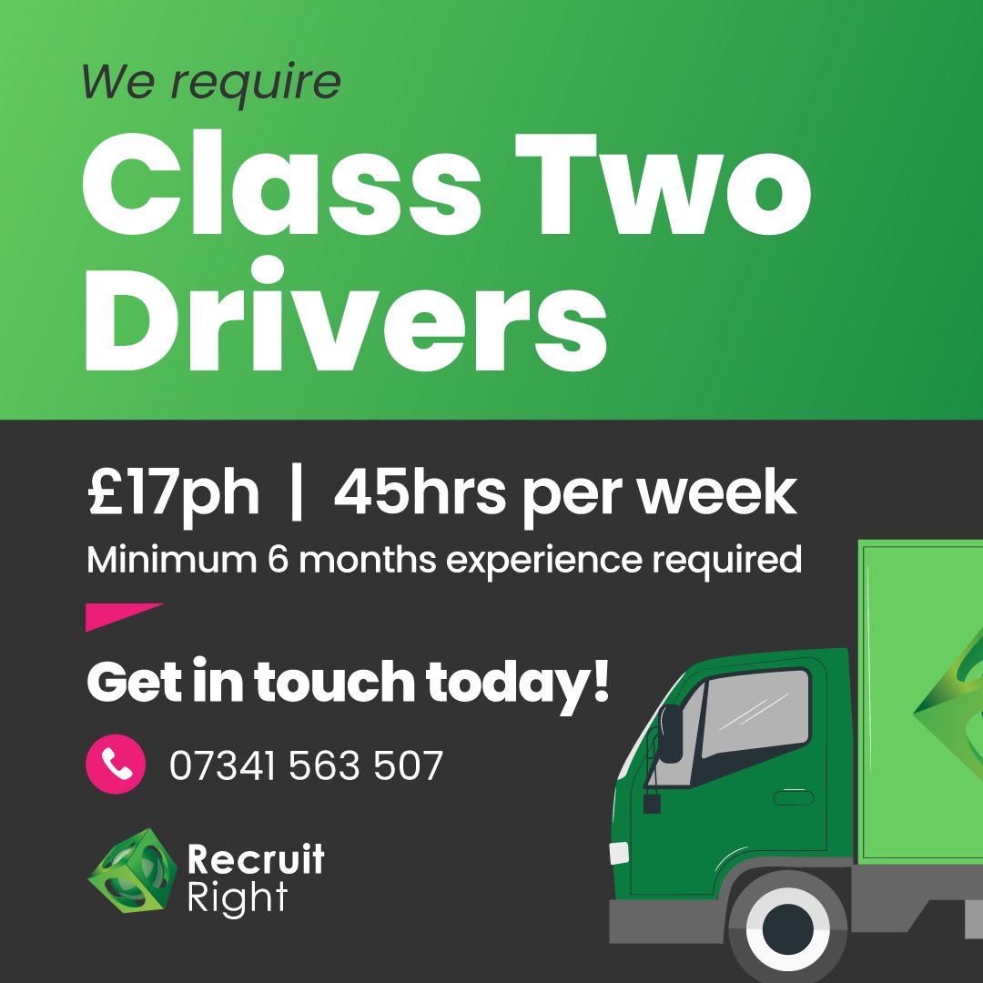 RTaylorCDI's tweet photo. #HOTJOB - Class 2 Drivers Required
ยฃ17 p/hr
45 hrs per week
Minimum 6 months experience required
To apply please call Phil on 07341563507 ๐ฑ
#recruitright #recruitment #hiring #driverswanted #driverjobs #class2drivers #hiringnow #applynow #applytoday #jobvacancy https://t.co/v9q5VGcsTc