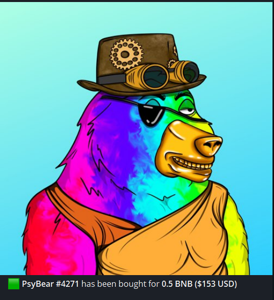 PSYBULLS_NFT's tweet photo. 🟩 PsyBear #4271 has been bought for 0.5 BNB ($153 USD)

❕#PsyBears are live on @NFTKEY  ❕

Only 23% remaining to be minted, head on over to https://t.co/ksiM1peyai !

#NFTcommunity #nfts #MintingNow https://t.co/Sklh3KNvDO