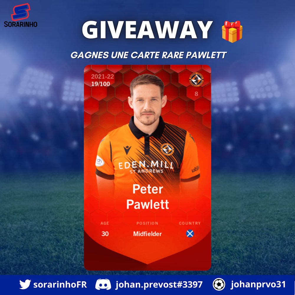 sorarinhofr's tweet photo. 🎁GIVEAWAY RARE🎁

Gagne une carte de PAWLETT 🎉

Pour participer :
➡️ Être abonné à @sorarinhoFR et @Hotsorare
➡️ Identidie 2 Amis en commentaire
➡️ RETWEET le post 

#sorare #giveawaysorare #ETH #football #NFTGiveaways #NFT #Giveaways #Concours #soraregiveaway #Giveawayalert https://t.co/FN8xV3COwE