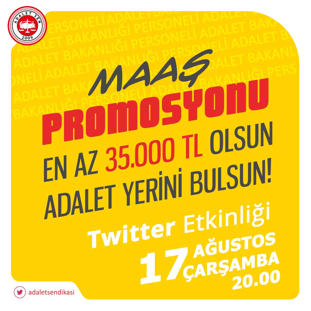 İki yüz bin personelin yüzü gülsün, cebi para görsün diye.
#Adaletse35BinleBaşla
.
.
.

<a href="/tcbestepe/">T.C. Cumhurbaşkanlığı</a>
<a href="/RTErdogan/">Recep Tayyip Erdoğan</a>
<a href="/adalet_bakanlik/">T.C. Adalet Bakanlığı</a> 
<a href="/adaletsendikasi/">Adalet Sendikası</a> 
<a href="/MustafaSentop/">Mustafa Şentop</a> 
<a href="/VakifBank/">VakıfBank</a> 
<a href="/VakifBankDestek/">VakıfBank Destek</a> 
<a href="/bybekirbozdag/">Bekir  Bozdağ</a>