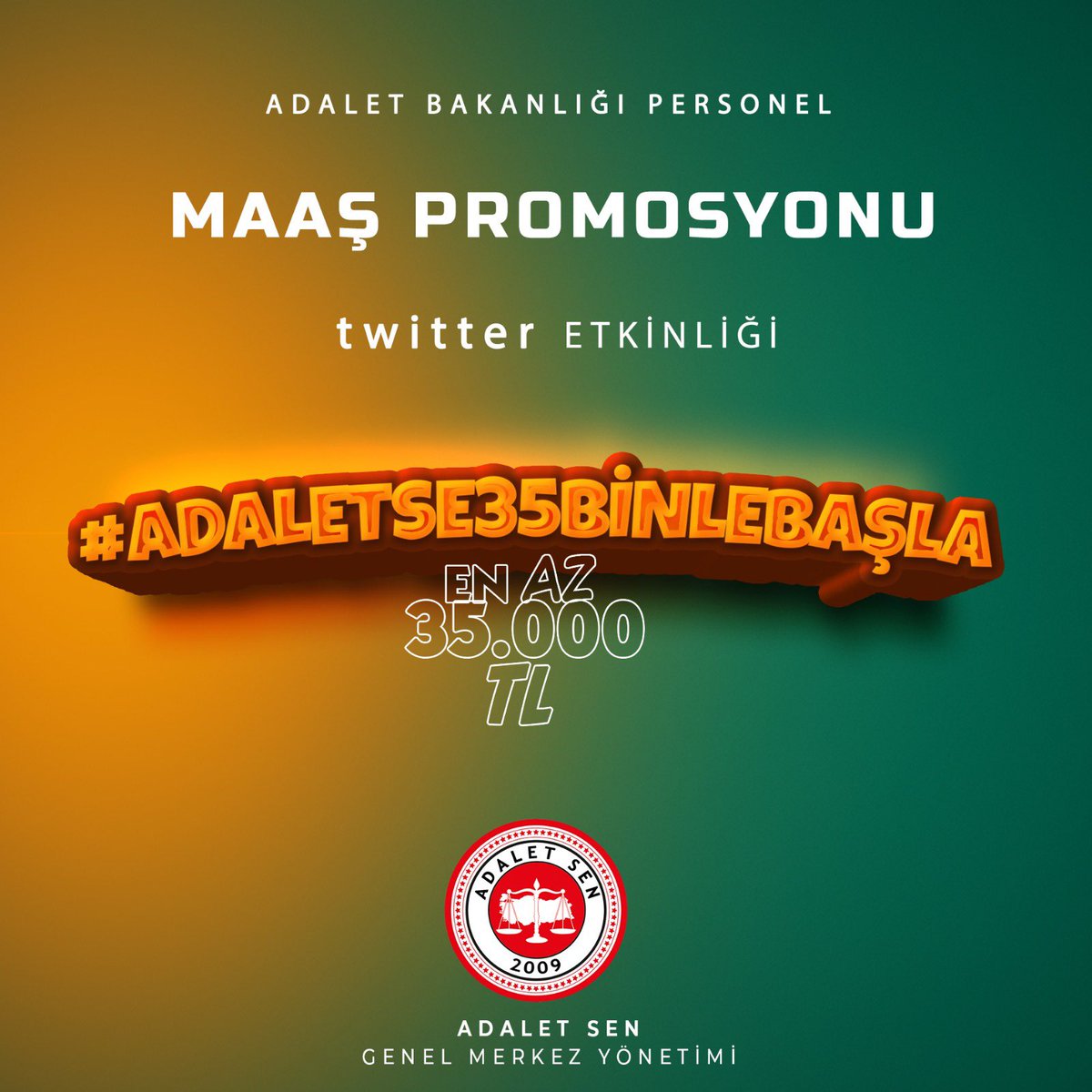 177.000 personeli bulunan Adalet Bakanlığında 1 maaş ortalaması 13.500 3 maaş promosyon hayal değil. Promosyon ihalesi #Adaletse35BinleBaşla