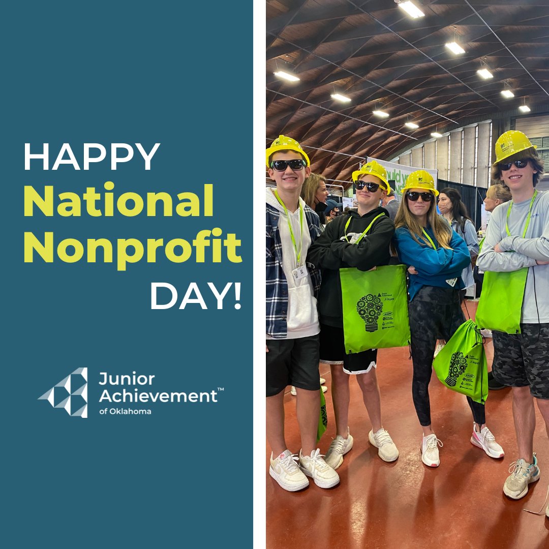 JAOklahoma's tweet photo. Happy National Nonprofit Day!

We couldn't do what we do without YOU! We 💚 our volunteers that invest their time and their expertise, the businesses that expose students to new possibilities, and our donors who support our mission of preparing youth for a global economy! https://t.co/5p8HBlsZwO