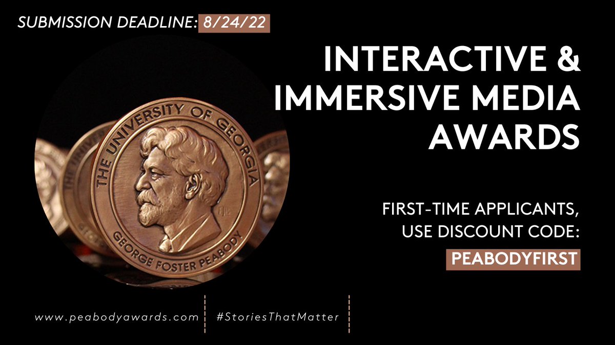 PeabodyAwards's tweet photo. GOOD NEWS: We are offering a reduced rate of $300 for first-time applicants as we strive to increase access for small organizations and independent creators new to #PeabodyAwards. https://t.co/4Sswavr5Qi