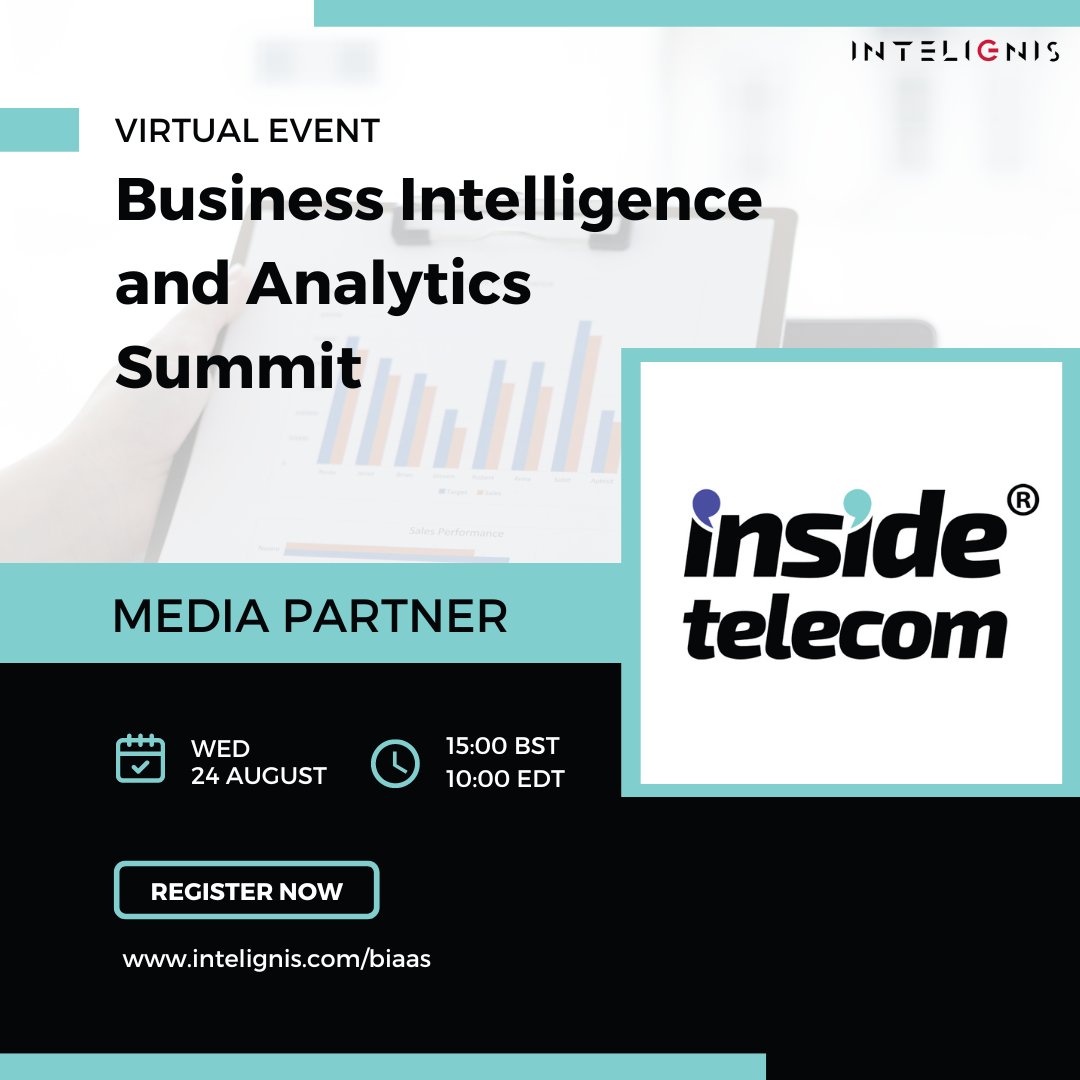 confxglobal's tweet photo. π We're thrilled to have our Media Partner - @insidetelecom_ with us, at the Business Intelligence and Analytics Summit!
Date - 24 August @ 15:00 BST | 10:00 EDT
Registrations are free! π―
Know more - https://t.co/nJlG7e17cz
#analytics #bi #biaas #intelignis #insidetelecom https://t.co/5hqEi07Tzk