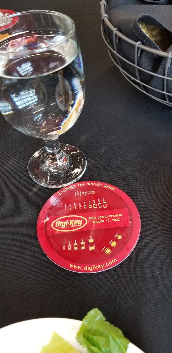 DW_LeeTeschler's tweet photo. Only at @digikey do you see a PCB water glass coaster https://t.co/k5GEx1lMTv