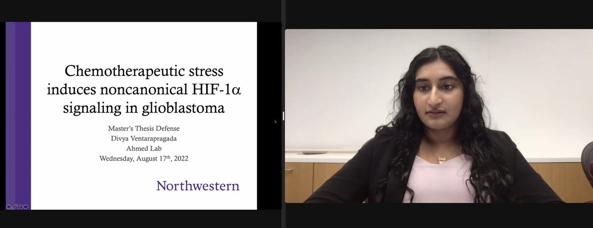 AhmedlabNW's tweet photo. Congratulations to @divya_ventara for successfully defending her MS thesis where she investigated HIF-regulated chemoresistance in #GBM! Thanks to @JasonMiska1 @tiffmschmidt for their guidance @BrainTumorInst @NeurosurgeryNM. https://t.co/botDvHMH7b