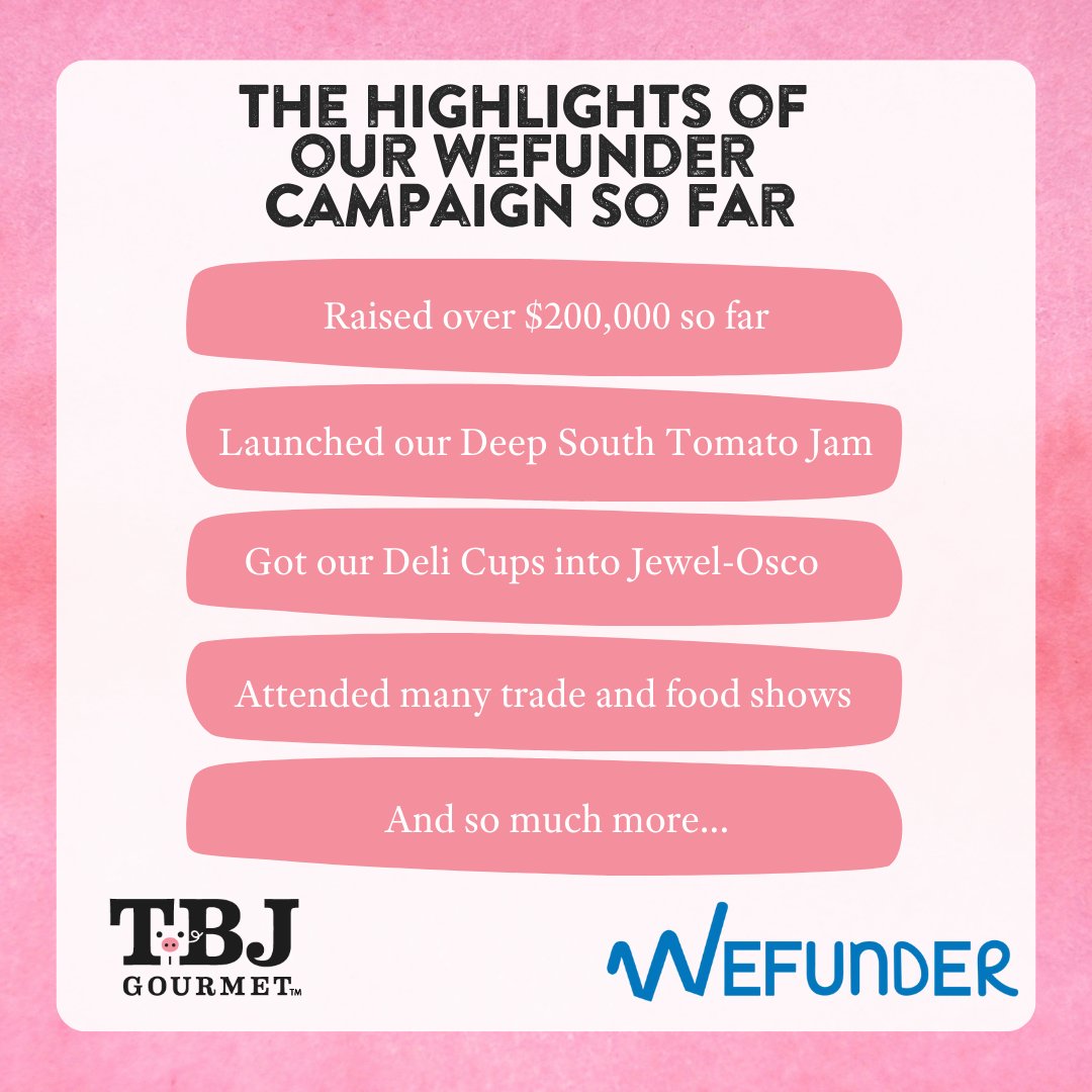 Are you following our #WeFunder campaign? Here are our most exciting #highlights so far. 

You have one week left to become a #bacon shark 🦈 🥓 and help us save more bacon! Go to 👉 wefunder.com/tbjgourmet to join the jam journey!